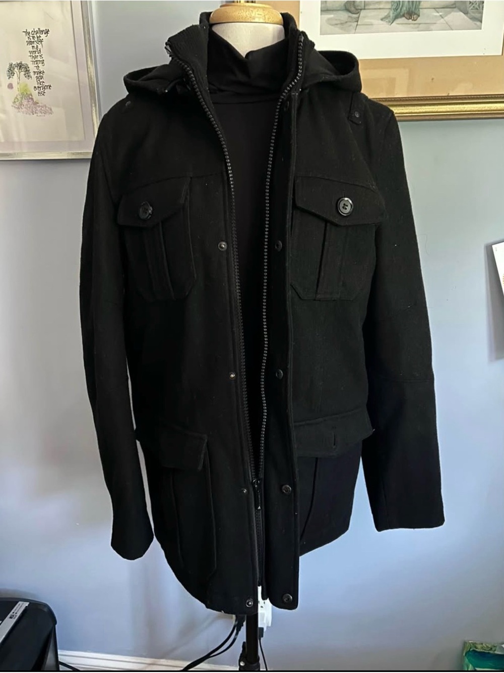 Black Rivet Black Hooded Field Jacket